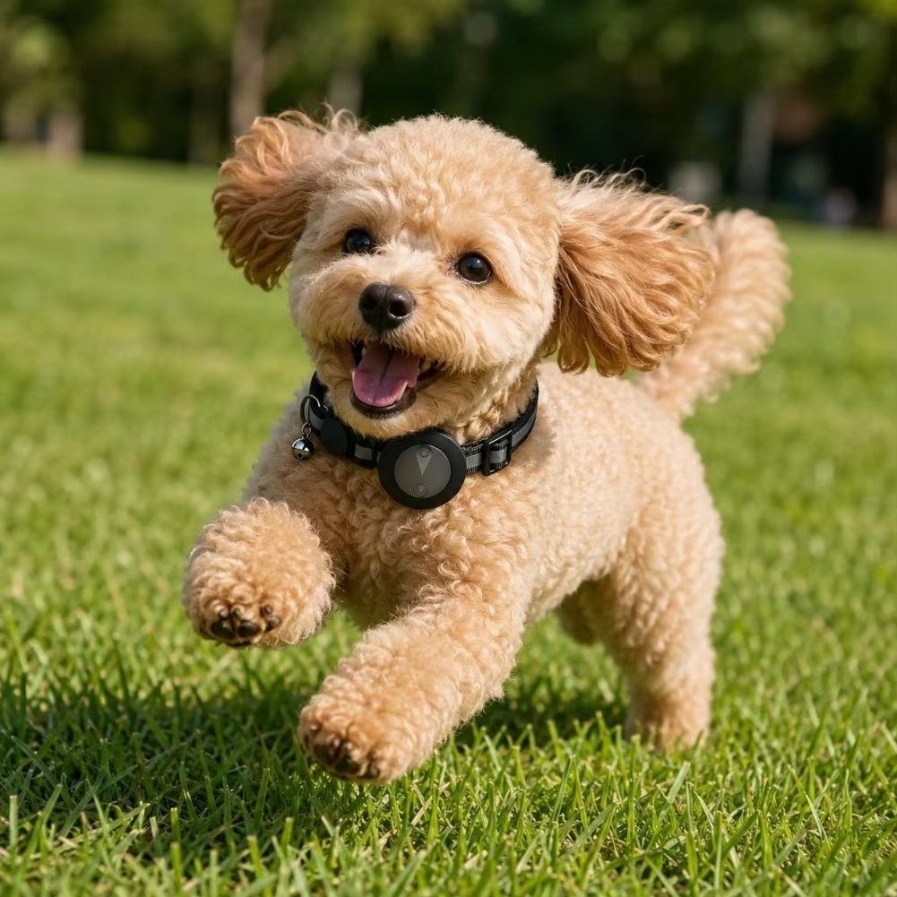 Cachorro usando a coleira rastreadora PetTrack GPS
